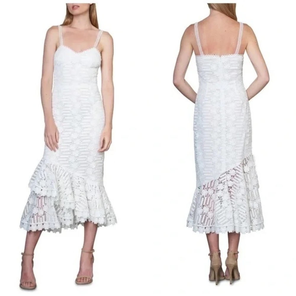 NWT ML Monique Lhuillier Dress Lace Asymmetric Midi Dress